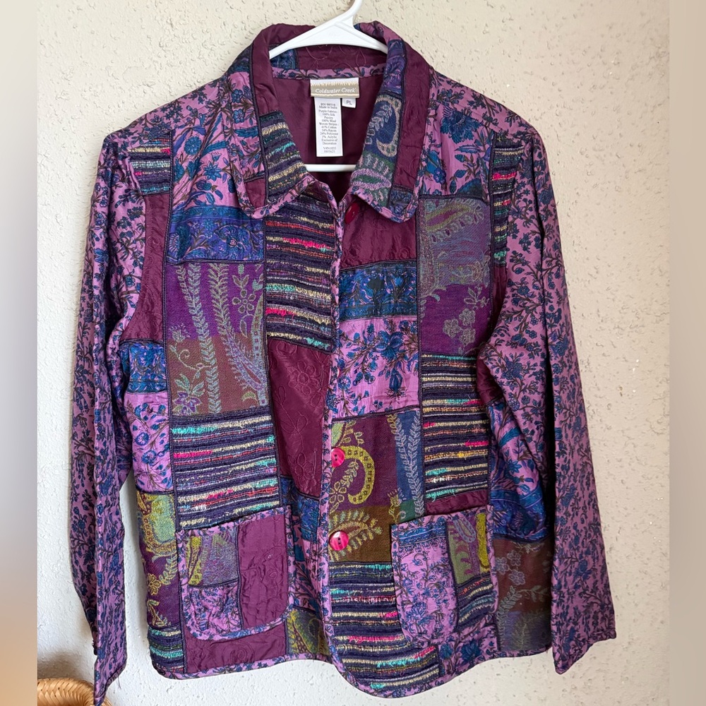 Patchwork Floral Button Up Silk and Wool Jacket - image 1